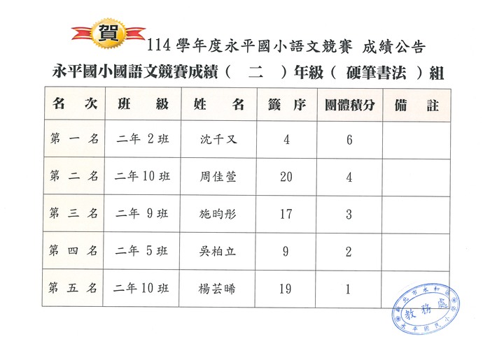 硬筆書法_二年級