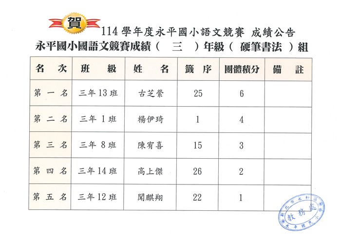 硬筆書法_三年級